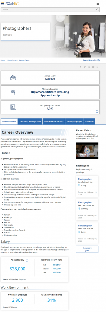 photographers career profile