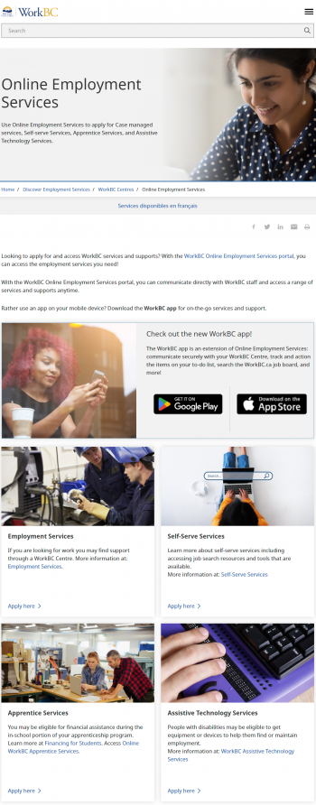 WorkBC Centres web page