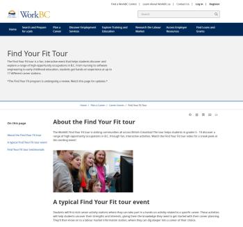 screenshot of the Find Your Fit Tour page